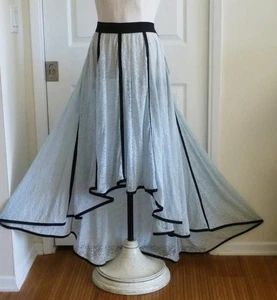 Vtg NWT Catherine Coatney Blue Fishnet Lace Black Trim Hi-Lo Full Maxi Skirt S M - Picture 1 of 15