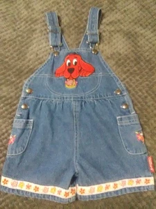 Clifford the Big Red Dog (3T) Floral Embroidered Denim Shortalls - Picture 1 of 6