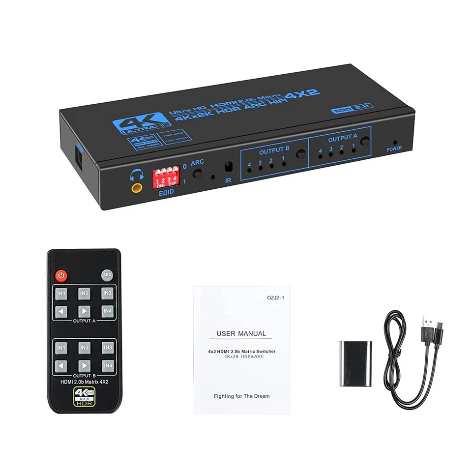 4K 60Hz HDMI Matrix Switcher Splitter 4x2 4 In 2 Out For PC/Laptop/ HD Players - Image 1 of 4