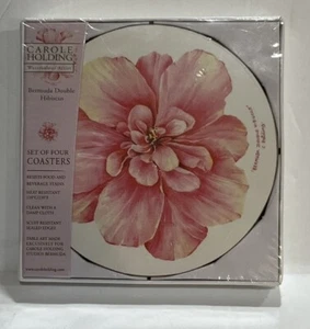 Bermudas Doble Hibisco Tonos Rosa Floral Posavasos Base Corcho Juego De Cuatro 4 2/8” W - Imagen 1 de 3