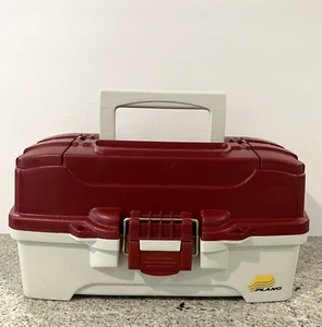 Plano Model 6210 Fishing Tackle Box 1 Tray Maroon/Tan Comes w/30 Bobbers USA - Picture 1 of 15