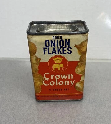 Vintage Crown Colony Dried Onion Flakes Metal Spice Tin Can - Image 1 of 4