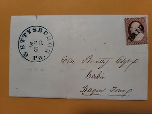 1852 Gettysburg Pa Folded Letter Scott #10 PAID McPherson Bank Blue Postmark - Picture 1 of 7