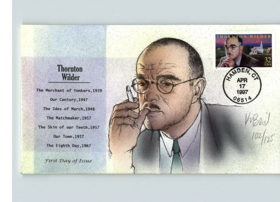 Hand Painted Author THORNTON WILDER, 1997 First Day of Issue by BEVIL - Image 1 of 1