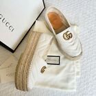 Gucci GG Marmont Women's Espadrille Wedge Sandals White Size 37 US7 UK4 FreeShip
