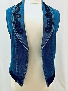 NWOT WOMENS BLUE DENIM VEST W/ BLACK LACE SIZE XL - Picture 1 of 8
