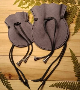 Real leather or suede handmade set of two coin/herb pouches - Picture 1 of 20