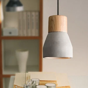 Nordic 1 Head Ceiling Light Retro Cement Hanging Pendant Light Fixture with Wood - Picture 1 of 6
