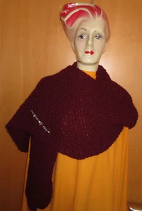 Schal Langschal 176x32Stola Boho Seelenwärmer 100%Wolle! handgestrickt bordeaux - Bild 1 von 7