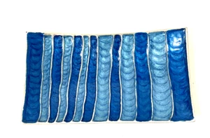Metall Emaille Tablett Silber & Blau Gestreift Indien Boho Maritim Wellig 12" L - Bild 1 von 6