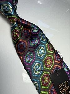 NWT VERSE 9 MULTI COLOR GEOMETRIC STYLE PRINT SILK DESIGNS NECK TIE & HANKY - Picture 1 of 4