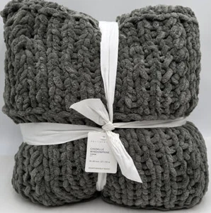 Pottery Barn Chenille Windowpane Throw Blanket ~ 50" x 60" ~ Loden Green - Picture 1 of 2