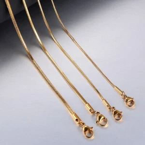 Edelstahl Runde Schlangenkette 18K Vergoldet 16-30" Herren Damen Halskette - Bild 1 von 7