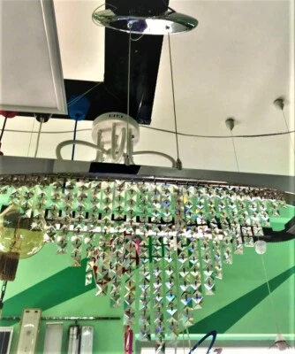 LAMPADARIO A SOSPENSIONE CROMATO CON FINITURA IN VETRO "CHIC" - Immagine 1 di 2