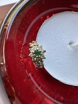 Diamond And Emerald 14 K Ring - 2 Grams - Sz 1.75 - Image 1 of 4