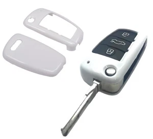 GLOSS HARD ABS PLASTIC 3 BUTTON FLIP KEY FOB PROTECTOR CASE AUDI A1 A4 / White - Picture 1 of 7