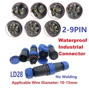 2-9 Pin IP68 Waterproof Connector Inline Cable Aviation Plug Socket 10-15mm Wire - Picture 1 of 17