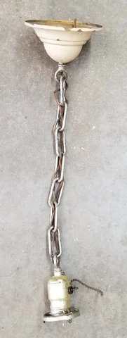 Antique Ceiling Light w/ Chain Wall Sconces Brass Fixture Salvage GE Socket Pull Cover