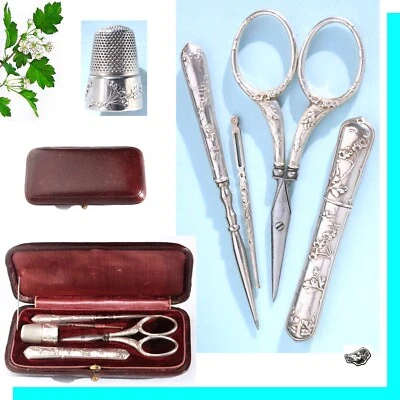 ART NOUVEAU nécessaire de couture ancien ARGENT Ciseaux brodeuse SEWING scissors - Photo 1/4