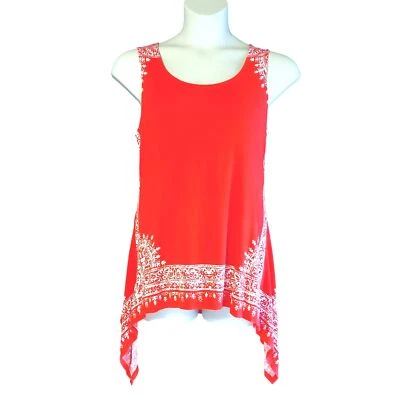 Top sin mangas con estampado de mandela rojo talla grande rosa y oliva para mujer usado en excelente estado - talla 1X Foto 1 de 4