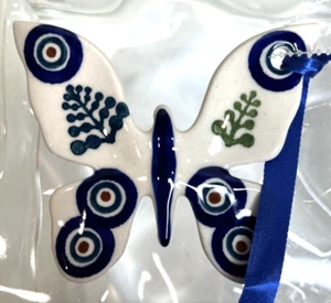 Nuevo con etiquetas adorno de Navidad de mariposa, árboles, cerámica esmaltada tradicional de Boleslawiec - Imagen 1 de 5
