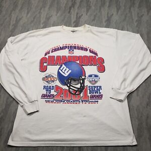 Vintage NY Giants Shirt Mens White Long Sleeve Super Bowl 2001 Champions