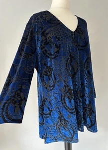 David Nieper Black Blue Velvet Devore Animal Lagenlook Asymmetric Tunic Top 22 - Picture 1 of 17