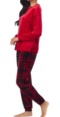 NEW Nautica Women's 2-piece PJ Pajama Set. Red top and Plaid Pants PICK SIZE - Image 1 of 4
