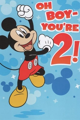 Открытка с Микки Маусом на 2-й день рождения Oh Boy You're 2 разноцветная поздравительная открытка - Изображение 1 из 2