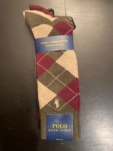 Ralph Lauren elegante Argyle Crew 3er-Pack Socken für Herren Größe 10-13 oliv weinrot grau - Bild 1 von 4