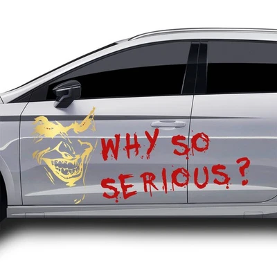 Set Joker Adesivo + Perché So Serious Scritta Pellicola Oro Metallico Accessori - Immagine 1 di 4