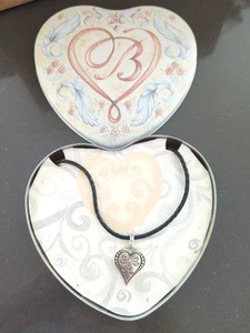 NEW Brighton Womens Necklace Silver Ophelia Heart Tin Black Leather M38 - Picture 1 of 5