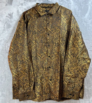 Barry Wang Shirt Men's XXL Gold Jacquard Paisley Print Wedding Party Club NWT - Image 1 of 4