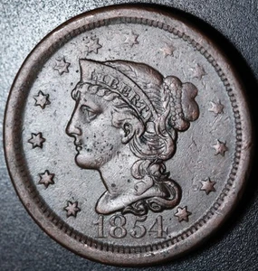 1854 GEFLOCHTENER HAARKOPF GROSSER CENT - mit gedrehter Rückseite! - Bild 1 von 2