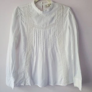 Blusa LOFT Blanca Encaje Plisada Manga Larga Talla S Nueva con Etiquetas Shabby Chic Cottagecore - Imagen 1 de 14