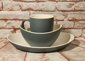 Totalmente Nuevo Juego de Tazas de Plato Profundo Marca Go Bambú Dos Tonos Gris - Imagen 1 de 4