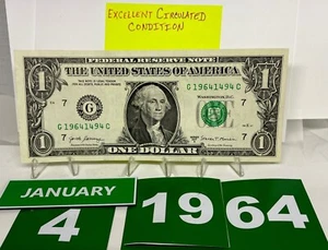 Birthday/Anniversary Dollar January 4 1964. Fancy Serial Number Circulated. - Picture 1 of 11