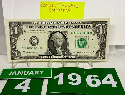 Birthday/Anniversary Dollar January 4 1964. Fancy Serial Number Circulated. - Image 1 of 4