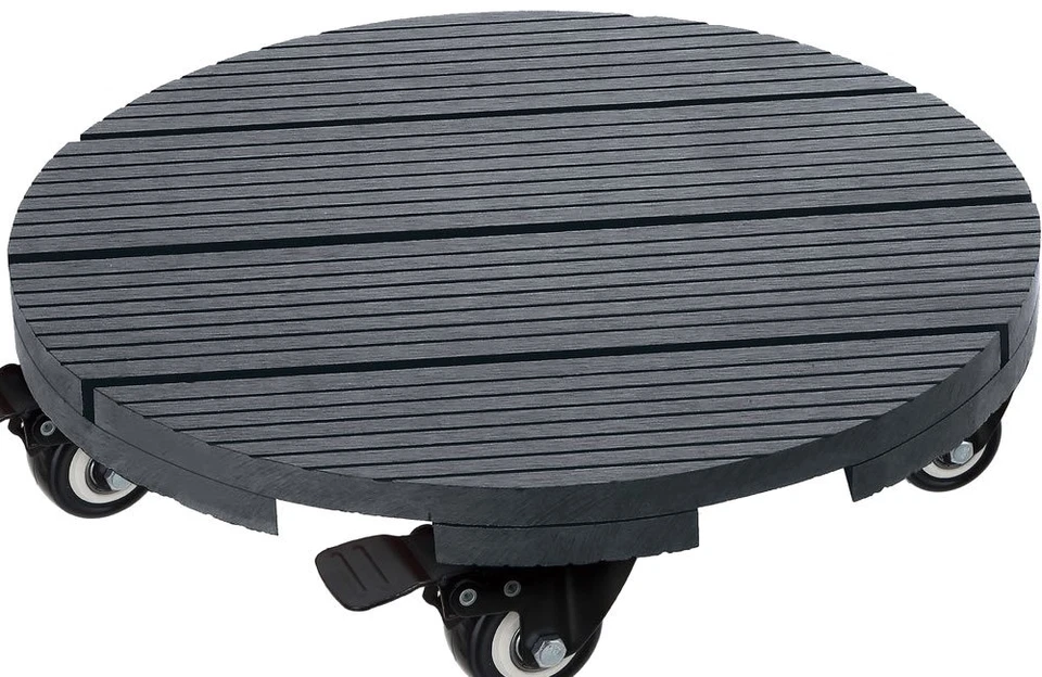 MEDIABLUE Pflanzenroller WPC Anthrazit Geriffelt Kübelroller Ø30cm x 8 cm Tragkraft 100kg