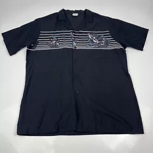 Vintage 70s Striped Floral Black Button Up Club Shirt Men's Medium Made In USA - Picture 1 of 19