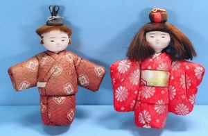 (2) Muñecas Kimekomi Japonesas de Colección Kimono Artesanía Popular Tradicional Japón 6" de Alto - Imagen 1 de 7