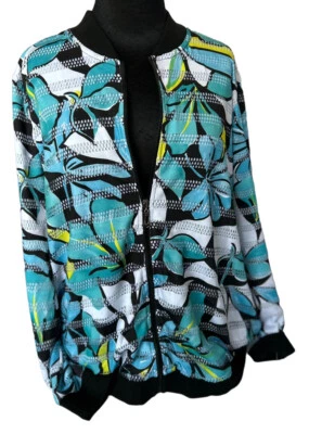 Alfred Dunner Womens Jacket Shacket Zip Turquoise Floral Light Weight Lined 18 - Image 1 of 4