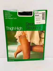 Vintage JCPenney Women's Thigh High Stretch Stockings Airline Navy Nylon BIN 43 - Picture 1 of 9