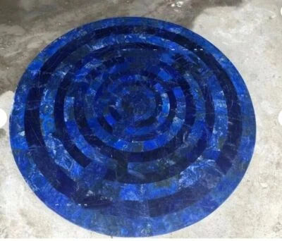 12" round coffee table top custom made lapis lazuli overlay work home decor - Image 1 of 4