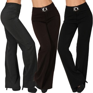 High Waist Damen Business Hose Zier Gürtel Silber Schnalle Leichter Schlag Basic