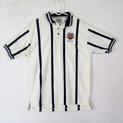 Polo NASCAR CAFÉ AÑOS 90 Nashville Para Hombre L Rayas Crema Negro De Colección TN Foto 1 de 4