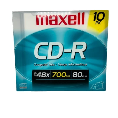 Maxell CD-R Discs 700MB/80min 48x w/Slim Jewel Cases Silver 10/Pack 648210 - Image 1 of 4