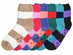 6 Pairs Fuzzy Warm Soft Plush Crew Stripe Cozy Socks Slipper 302SBA Size 9-11 - Picture 1 of 2