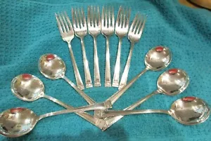 Lot/6 Each Silverplate Gumbo Spoons & Pastry Forks Elegant Unbranded Floral Urn - Picture 1 of 12