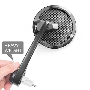 For hollow bar end mirrors 7/8"-1 1/4" glossy black round carbon heavy weight - Picture 1 of 12
